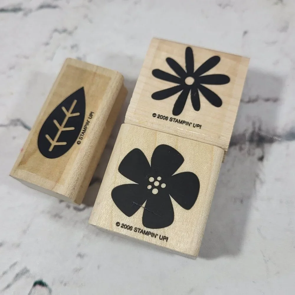 Stampin Up! Rubber Flower Stamps Set Of 5 Floral Design Wood-Mounted Crafting To